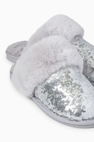 Women - Sequin slippers - silver