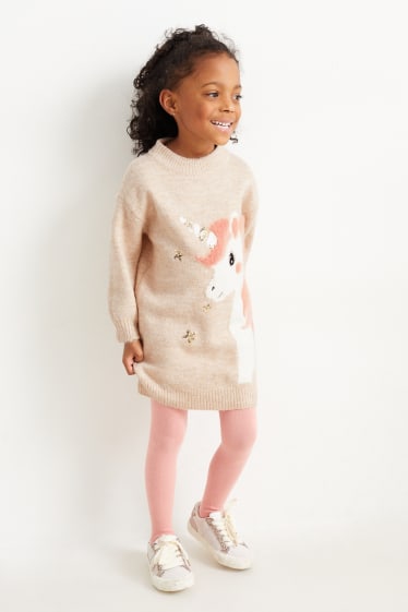 Bambini - Unicorno - set - vestito in maglia e calzamaglia - 2 pezzi - beige