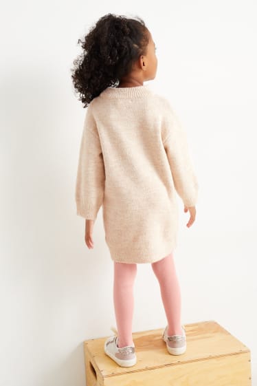 Dětské - Motiv jednorožce - souprava - pletené šaty a punčochové kalhoty - 2dílná - béžová