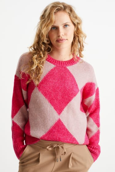 Damen - Pullover - gemustert - pink