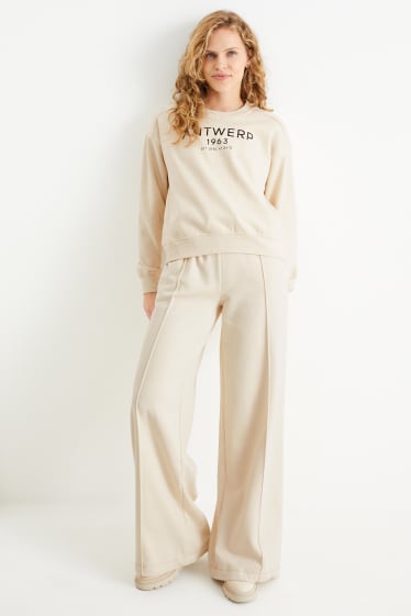 Mujer - Pantalón de punto - mid waist - wide leg - beige claro