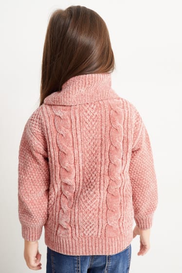 Enfants - Pull à col roulé en maille chenille - motif tressé - rose