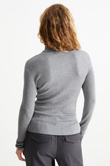 Damen - Basic-Rollkragenpullover - gerippt - grau