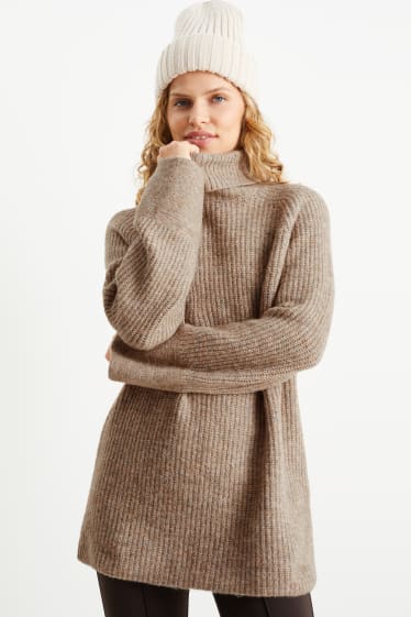 Women - Polo neck jumper - beige-melange