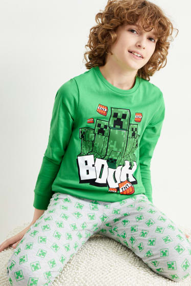Kinder Buben - Minecraft - Pyjama - 2 teilig - hellgrün