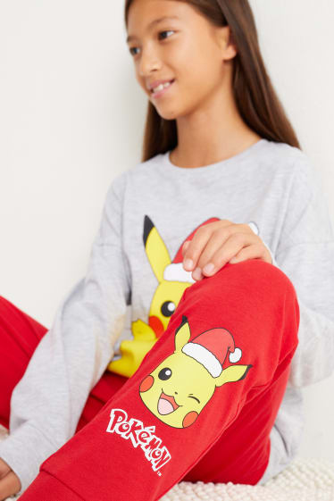 Kinder Mädchen - Pokémon - Weihnachts-Pyjama - 2 teilig - hellgrau-melange