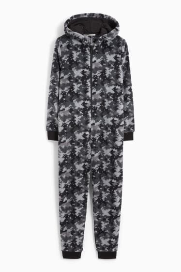 Copii - Băieți - Salopetă de fleece cu glugă - cu model - negru