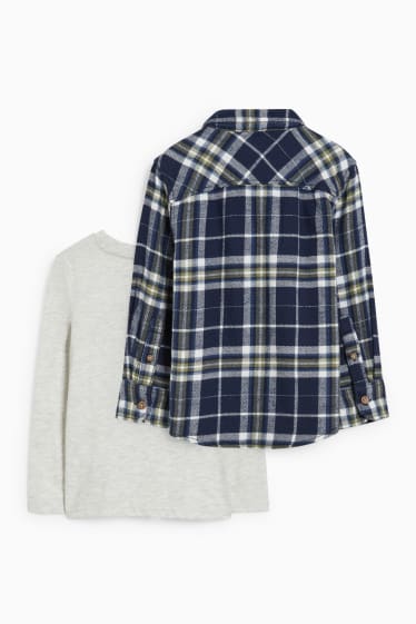 Enfants garçons - Dinosaures - ensemble - chemise en flanelle et haut à manches longues - 2 pièces - bleu foncé