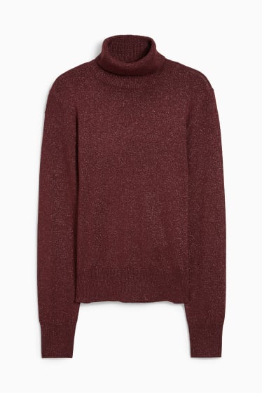 Women - Polo neck jumper - shiny - bordeaux