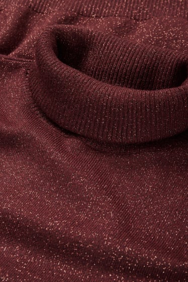 Women - Polo neck jumper - shiny - bordeaux