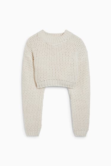 Damen - Crop Pullover - cremeweiss