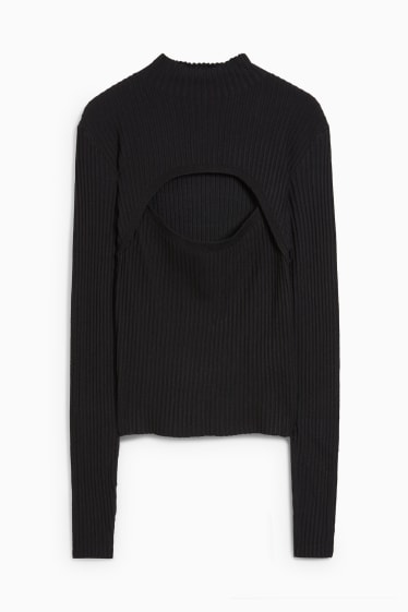 Adolescenți și tineri - CLOCKHOUSE - pulover cu guler drept - negru