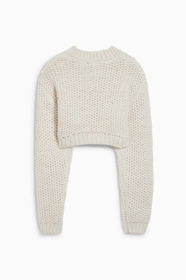 Damen - Crop Pullover - cremeweiss