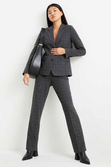 Femmes - Pantalon de bureau en toile - mid waist - coupe droite - gris foncé