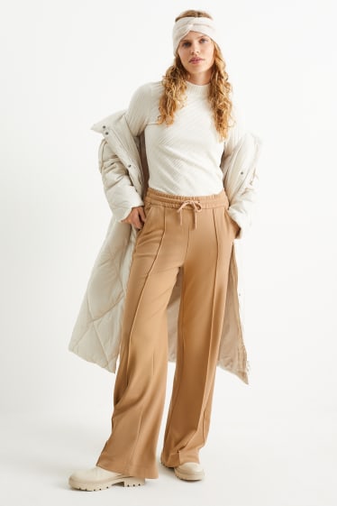 Dames - Broek van jersey - wide leg - lichtbruin