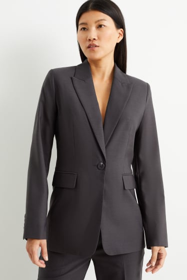 Dames - Business-blazer - relaxed fit - wolmix - donkergrijs