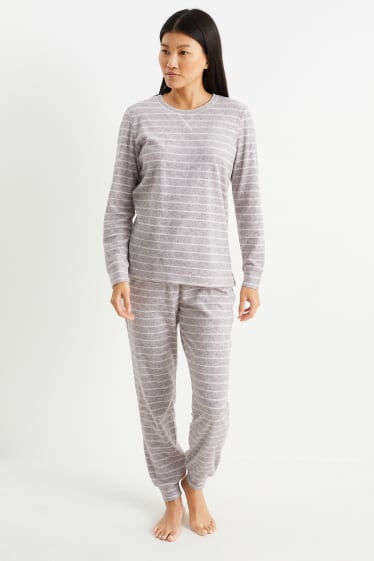 Dona - Pijama de teixit polar - de ratlles - gris clar