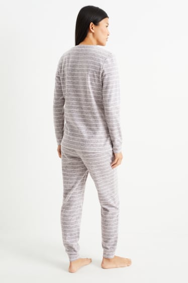 Dona - Pijama de teixit polar - de ratlles - gris clar
