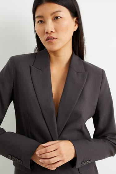 Femmes - Blazer de bureau - relaxed fit - laine mélangée - gris foncé