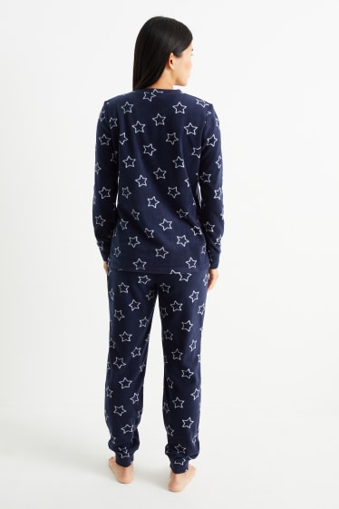 Damen - Fleece-Pyjama - gemustert - dunkelblau