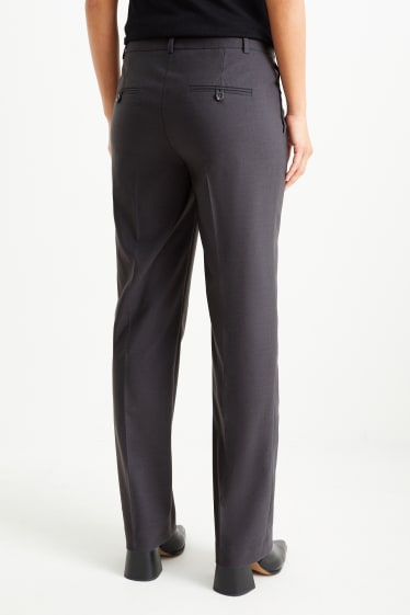 Femmes - Pantalon de bureau - mid waist - coupe droite - laine mélangée - gris foncé