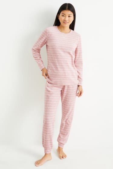 Dames - Pyjama van fleece - gestreept - roze
