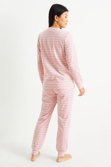 Dames - Pyjama van fleece - gestreept - roze