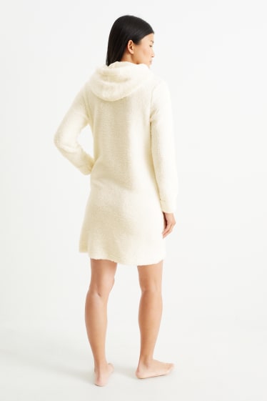 Mujer - Camisón con capucha de borreguillo - blanco roto