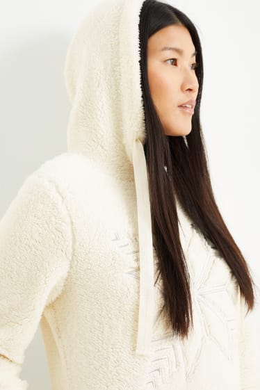 Femmes - Chemise de nuit en peluche avec capuche - blanc crème