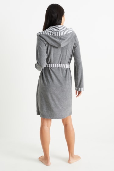 Women - Terry cloth bathrobe with hood - gray-melange