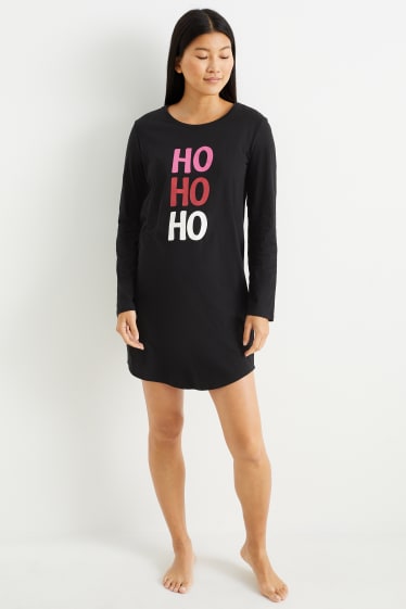 Damen - Weihnachts-Nachthemd - HoHoHo - schwarz