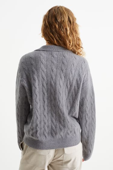 Damen - Pullover mit Kaschmir - Zopfmuster - grau