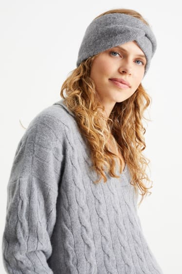 Damen - Strick-Stirnband mit Knotendetail - grau