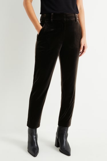 Dames - Fluwelen broek - high waist - slim fit - zwart