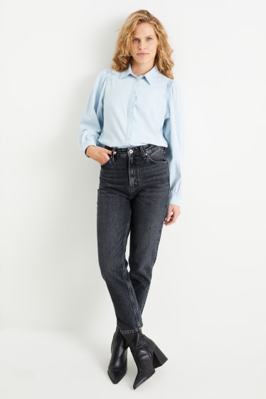 Damen - Mom Jeans - High Waist - jeansgrau