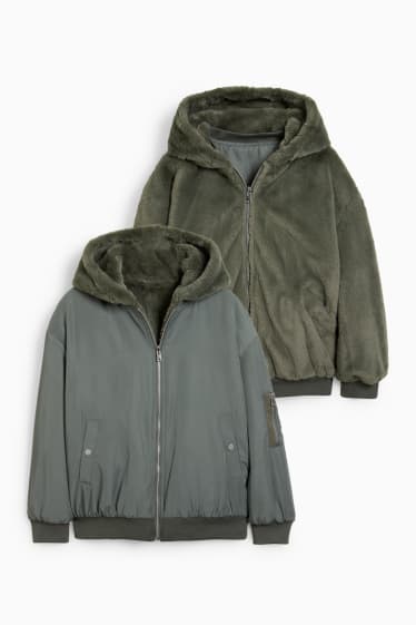 Women - Reversible bomber jacket with hood - green