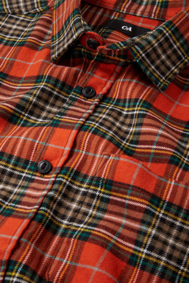 Uomo - Camicia di flanella - regular fit - collo all'italiana - a quadretti - arancio scuro