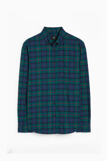 Uomo - Camicia - regular fit - button down - a quadretti - blu