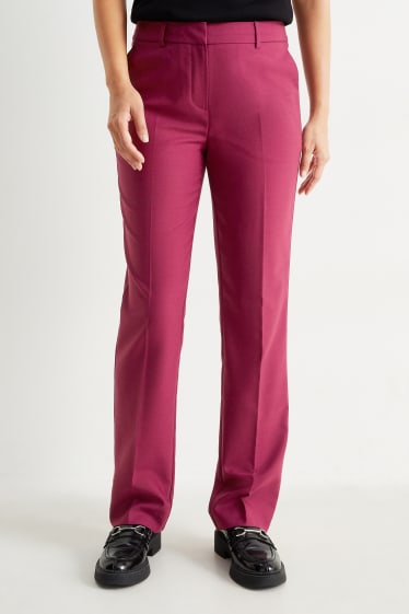 Kobiety - Spodnie biznesowe - średni stan - straight fit - miks wełniany - bordowy