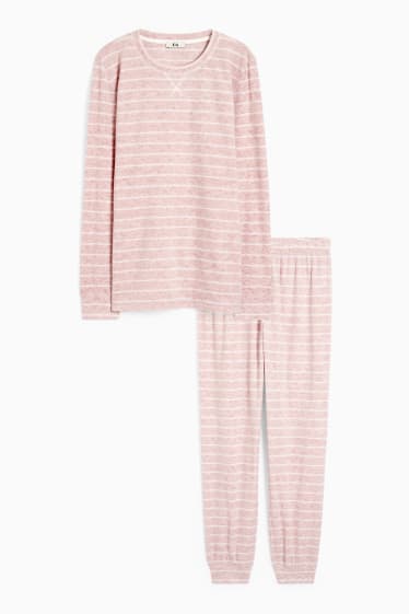 Femmes - Pyjama en polaire - à rayures - rose