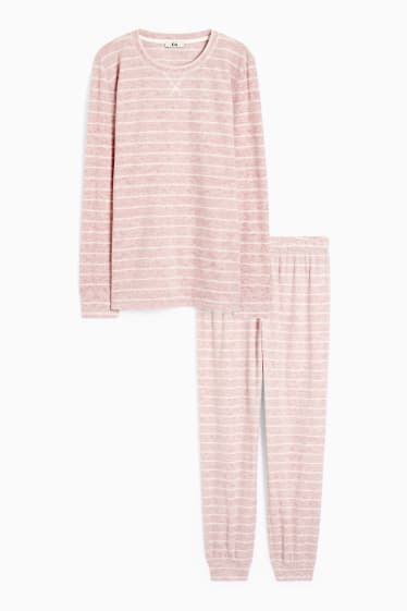 Dames - Pyjama van fleece - gestreept - roze