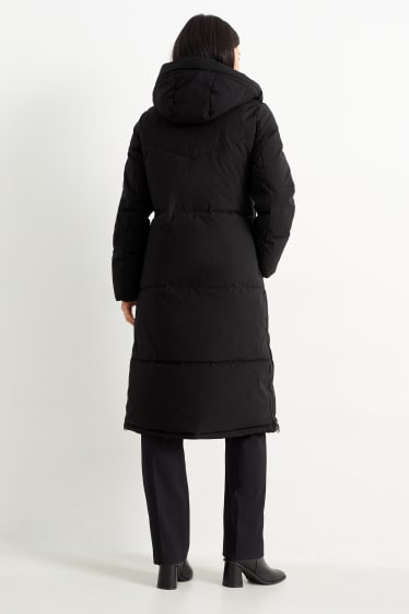 Women - Quilted coat with hood - black