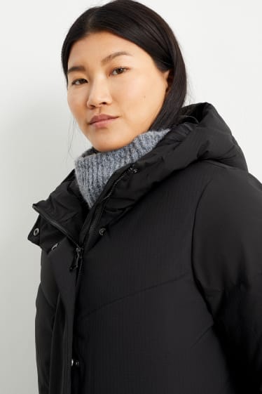 Women - Quilted coat with hood - black