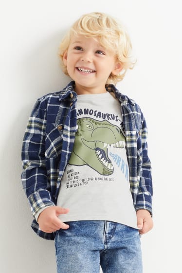 Enfants garçons - Dinosaures - ensemble - chemise en flanelle et haut à manches longues - 2 pièces - bleu foncé