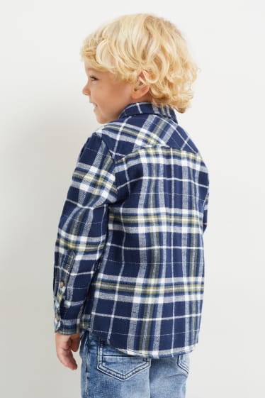 Enfants garçons - Dinosaures - ensemble - chemise en flanelle et haut à manches longues - 2 pièces - bleu foncé