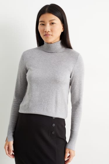 Damen - Basic-Rollkragenpullover - grau