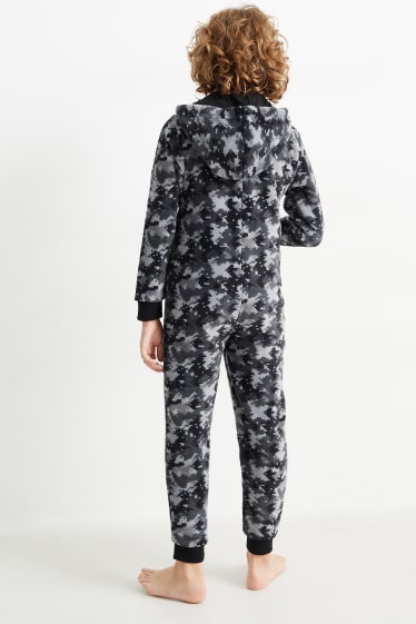 Kinderen - Onesie van fleece, met capuchon - met patroon - zwart