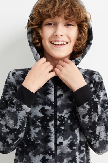 Copii - Băieți - Salopetă de fleece cu glugă - cu model - negru