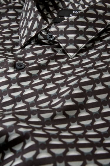 Pánské - Business košile - slim fit - kent - snadné žehlení - černá/šedá