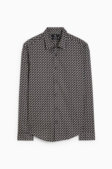 Men - Business shirt - slim fit - kent collar - easy-iron - black / gray